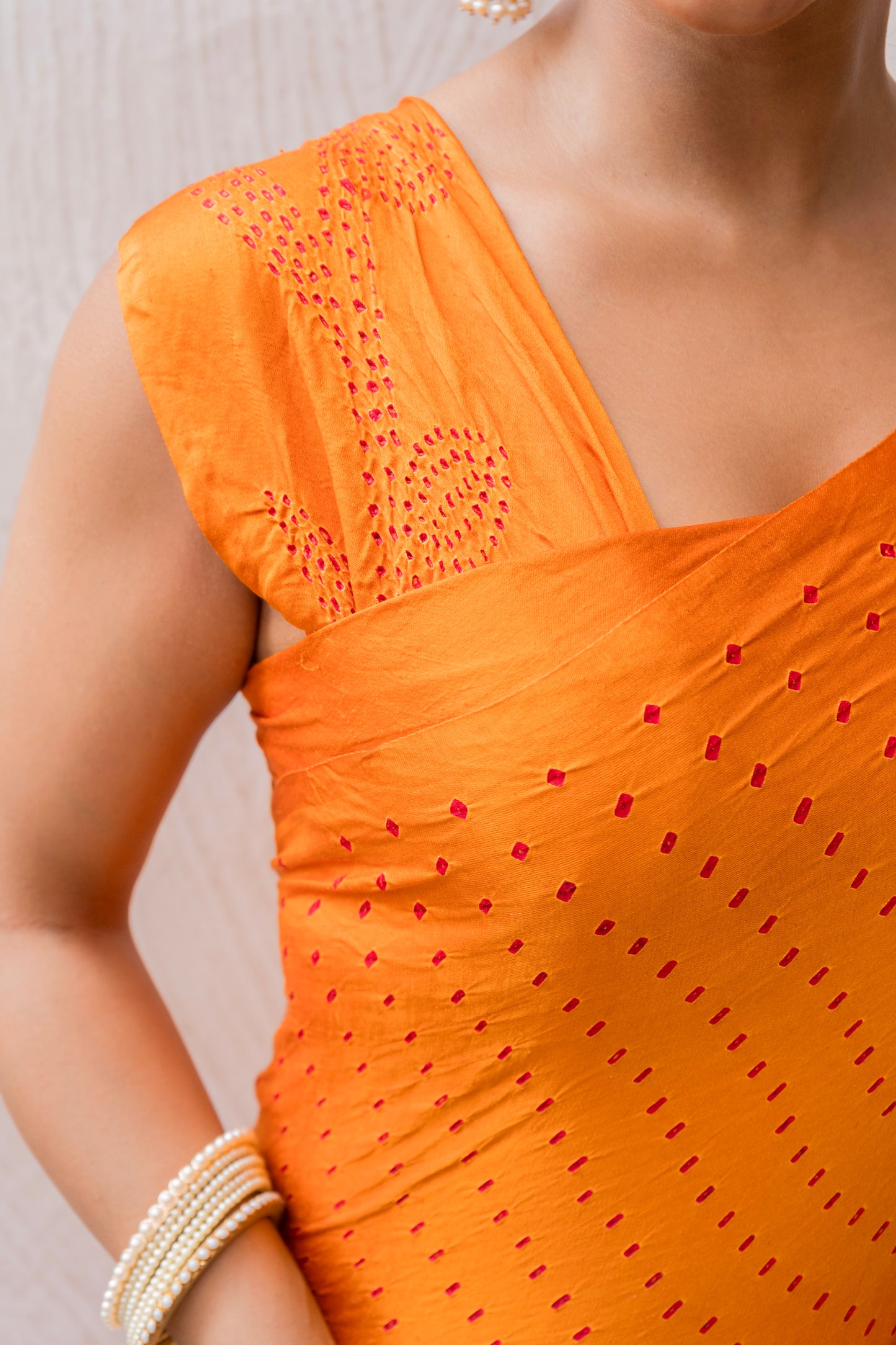 Gajji Rai Dana Orange Bandhej Saree
