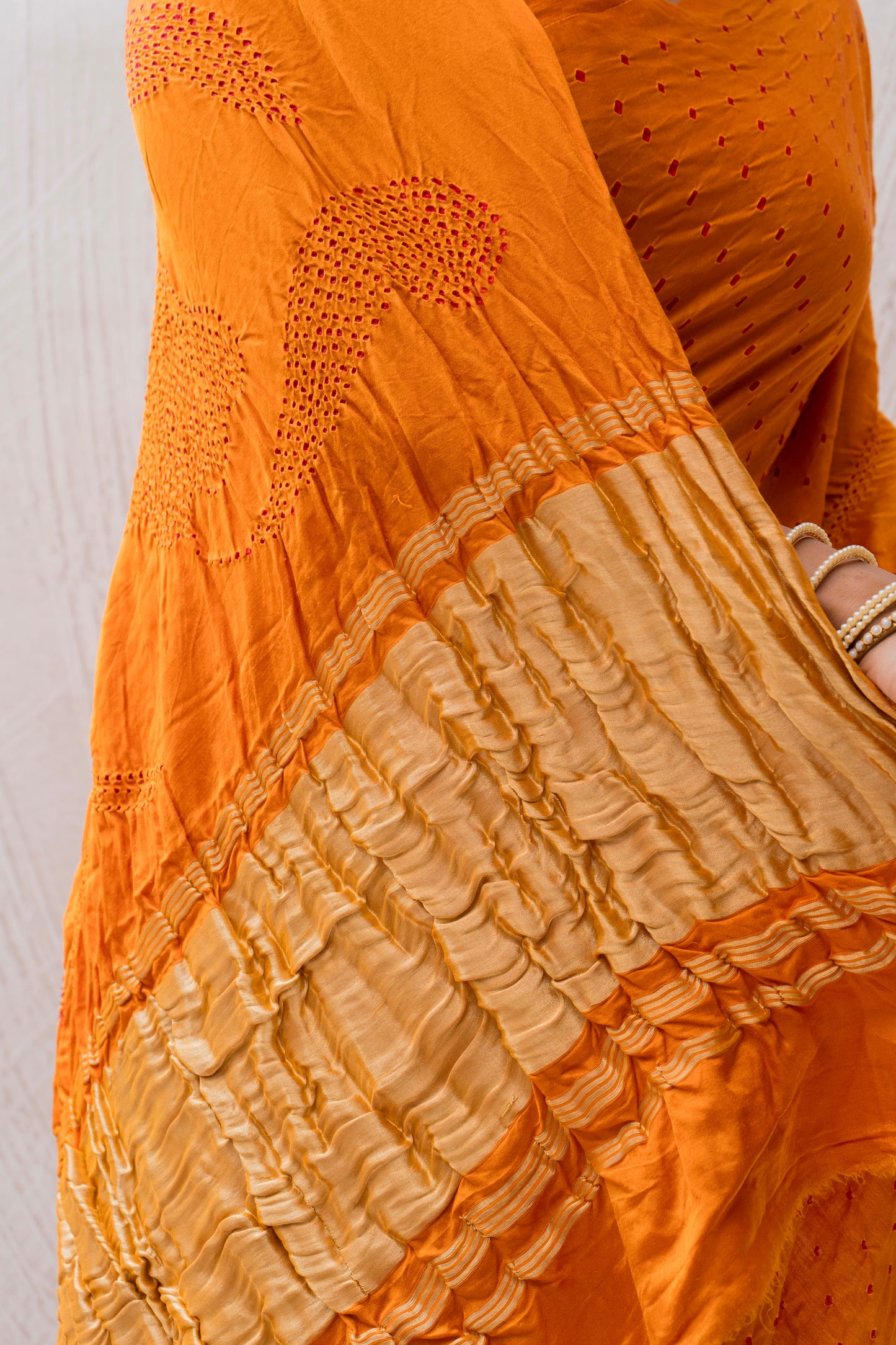 Gajji Rai Dana Orange Bandhej Saree