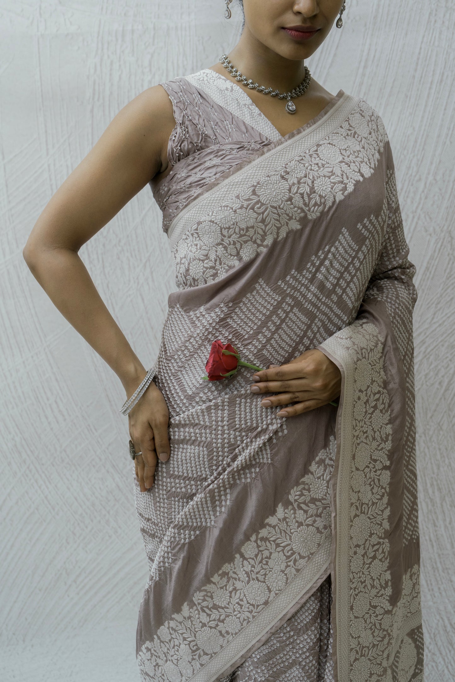 Katan Parsi Rai Dana Grey Bandhej Saree