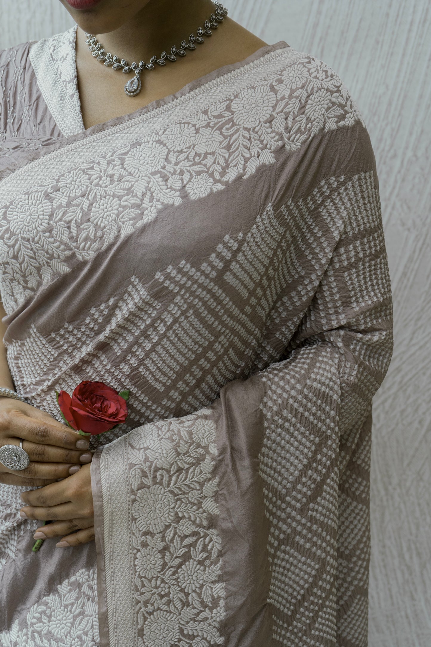 Katan Parsi Rai Dana Grey Bandhej Saree