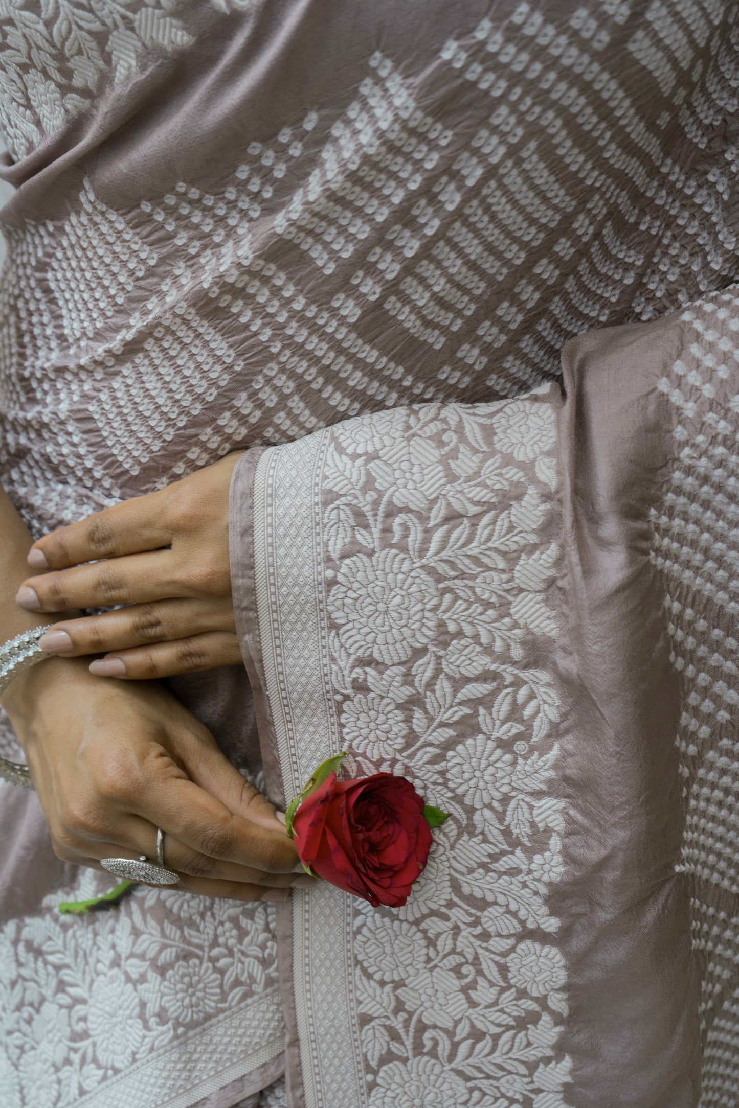 Katan Parsi Rai Dana Grey Bandhej Saree