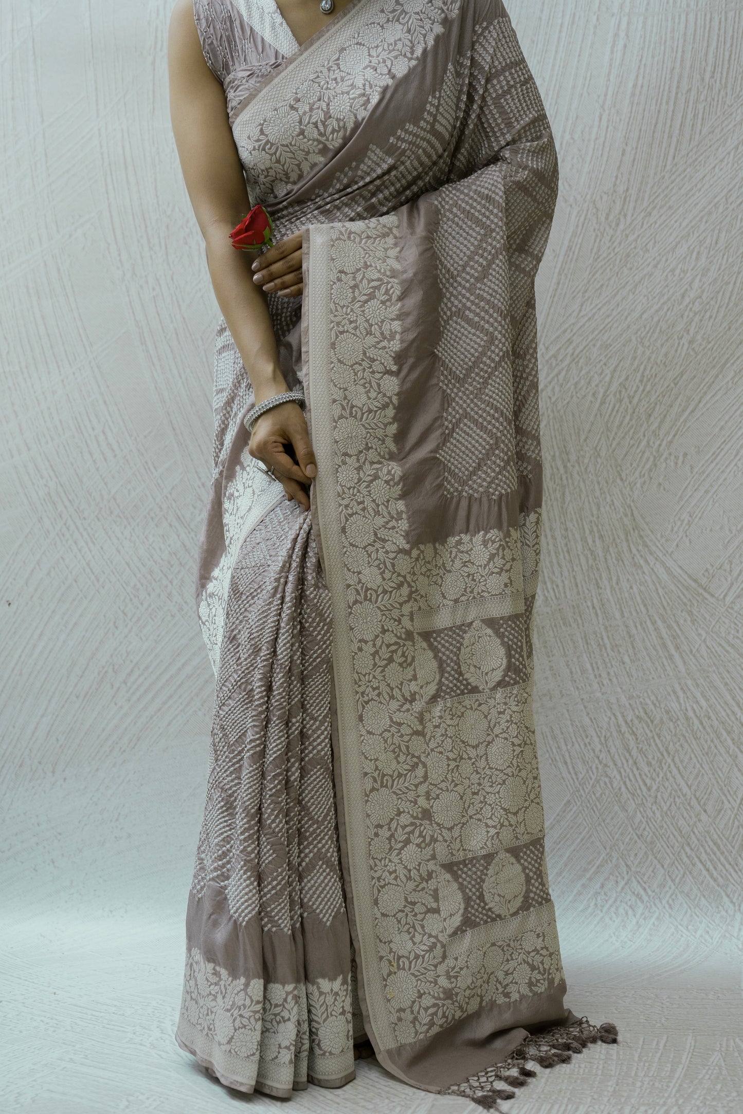 Katan Parsi Rai Dana Grey Bandhej Saree