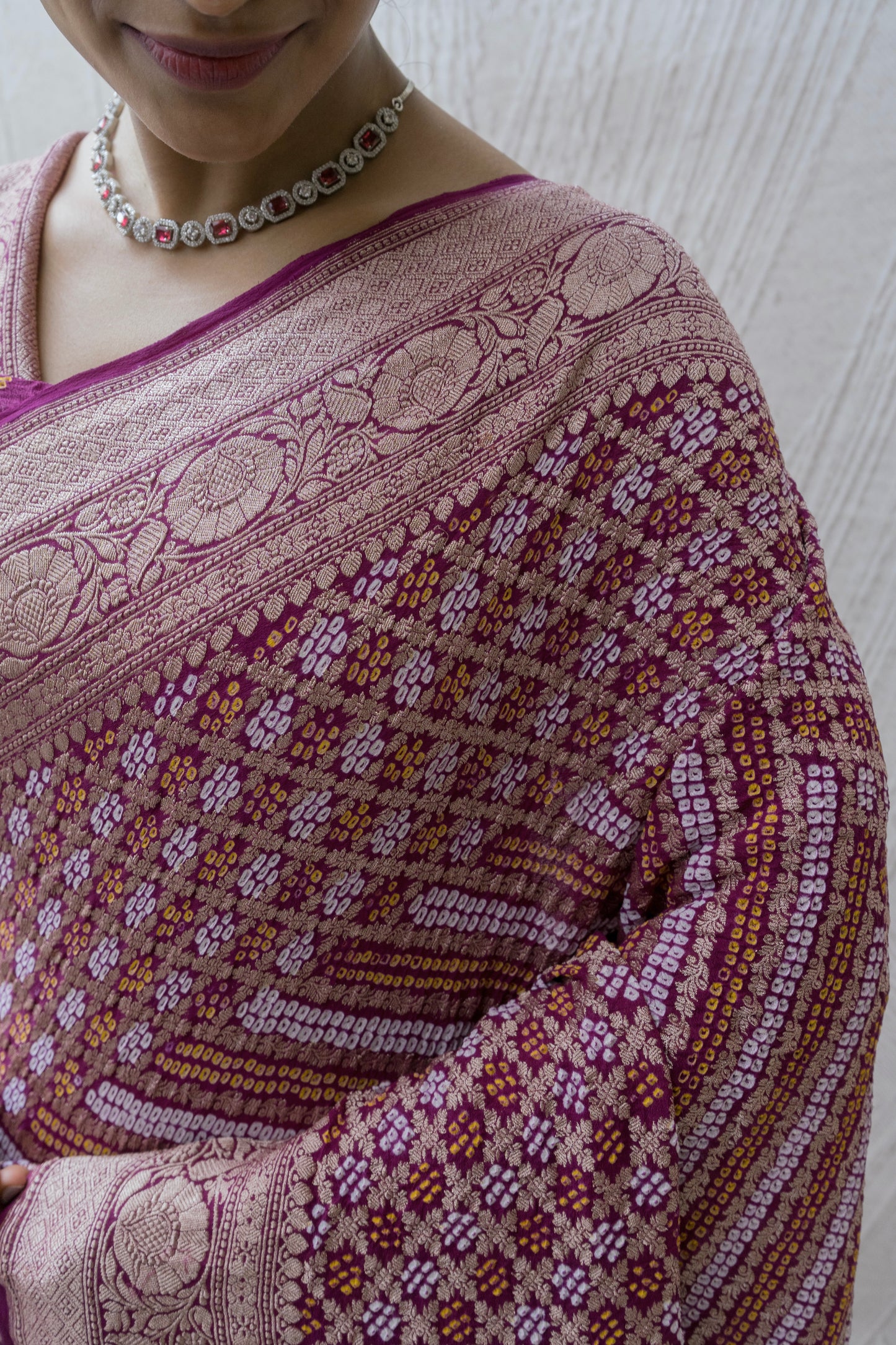 Georgette Leheriya Weaving Purple Bandhej Saree