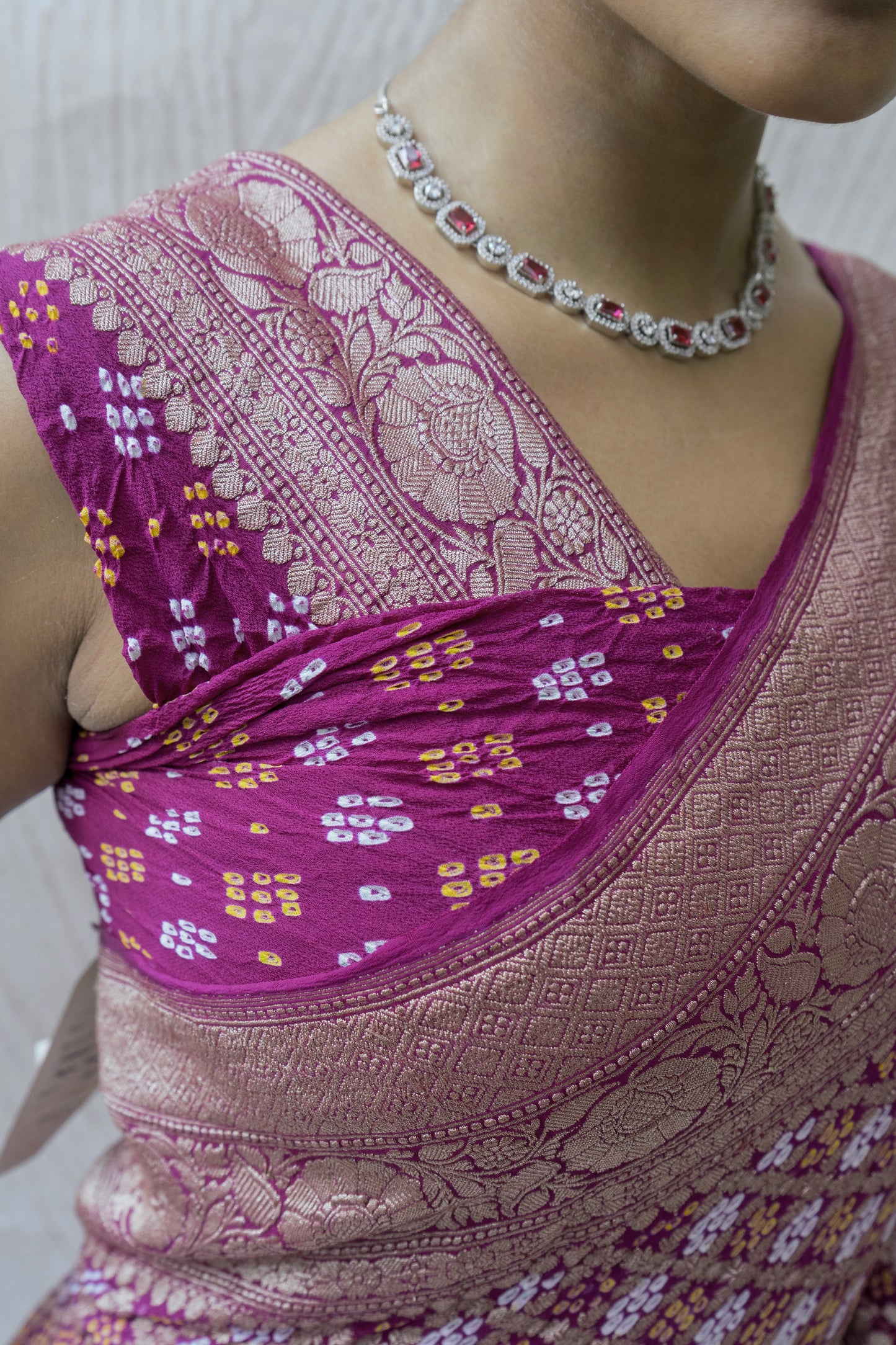Georgette Leheriya Weaving Purple Bandhej Saree