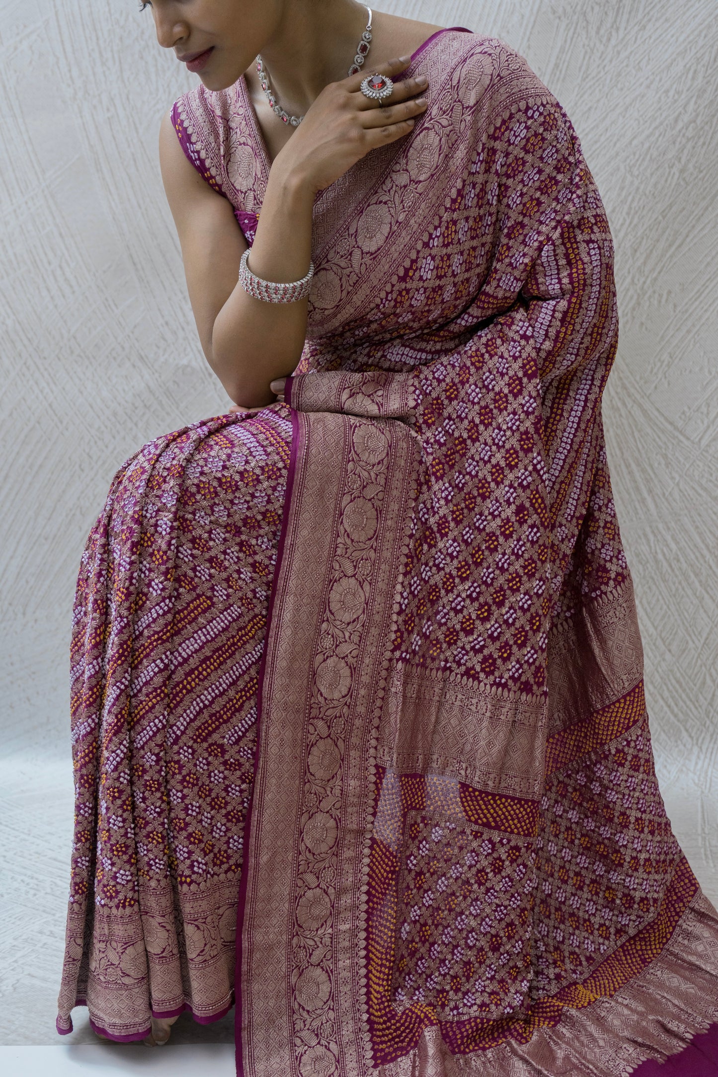Georgette Leheriya Weaving Purple Bandhej Saree
