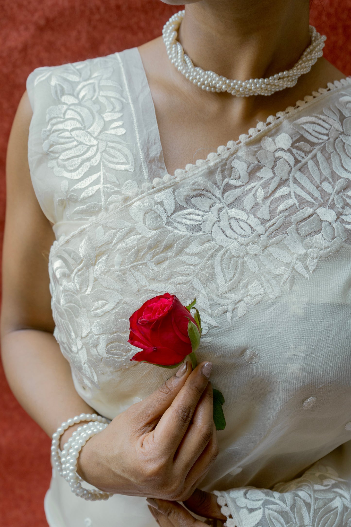 Organza Parsi White Saree