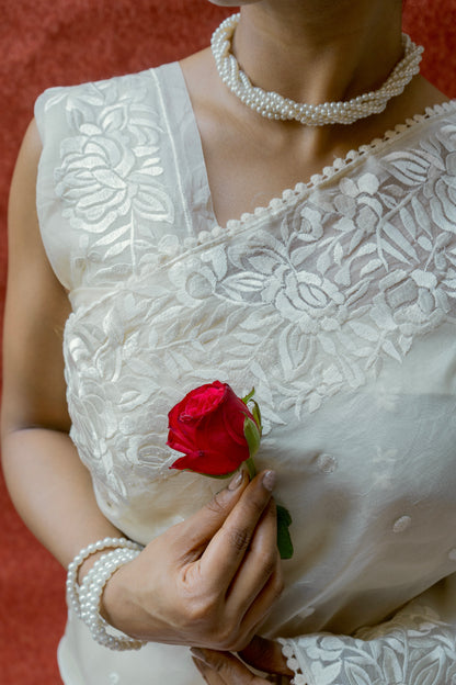 Organza Parsi White Saree