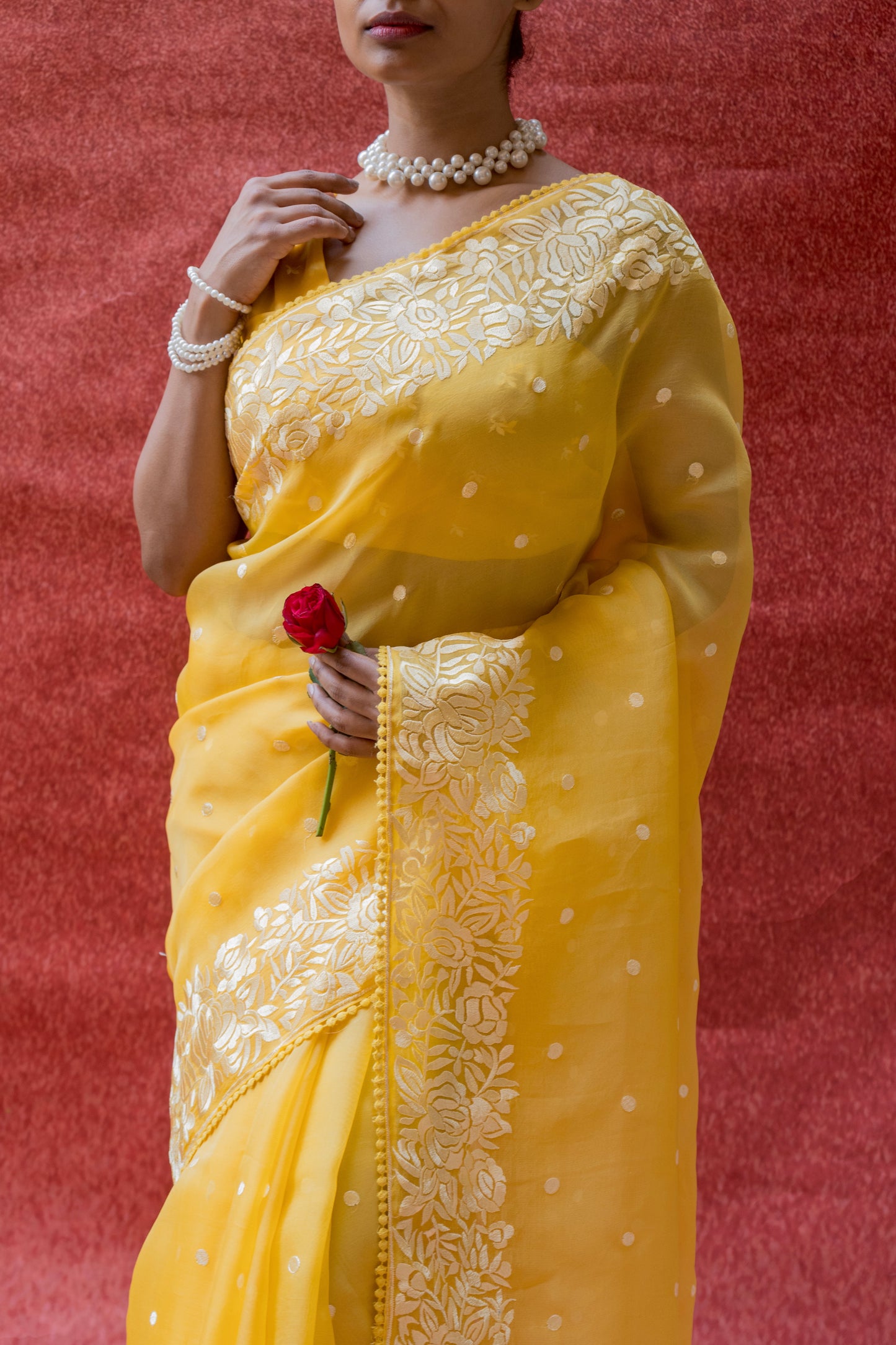 Organza Parsi Yellow Saree