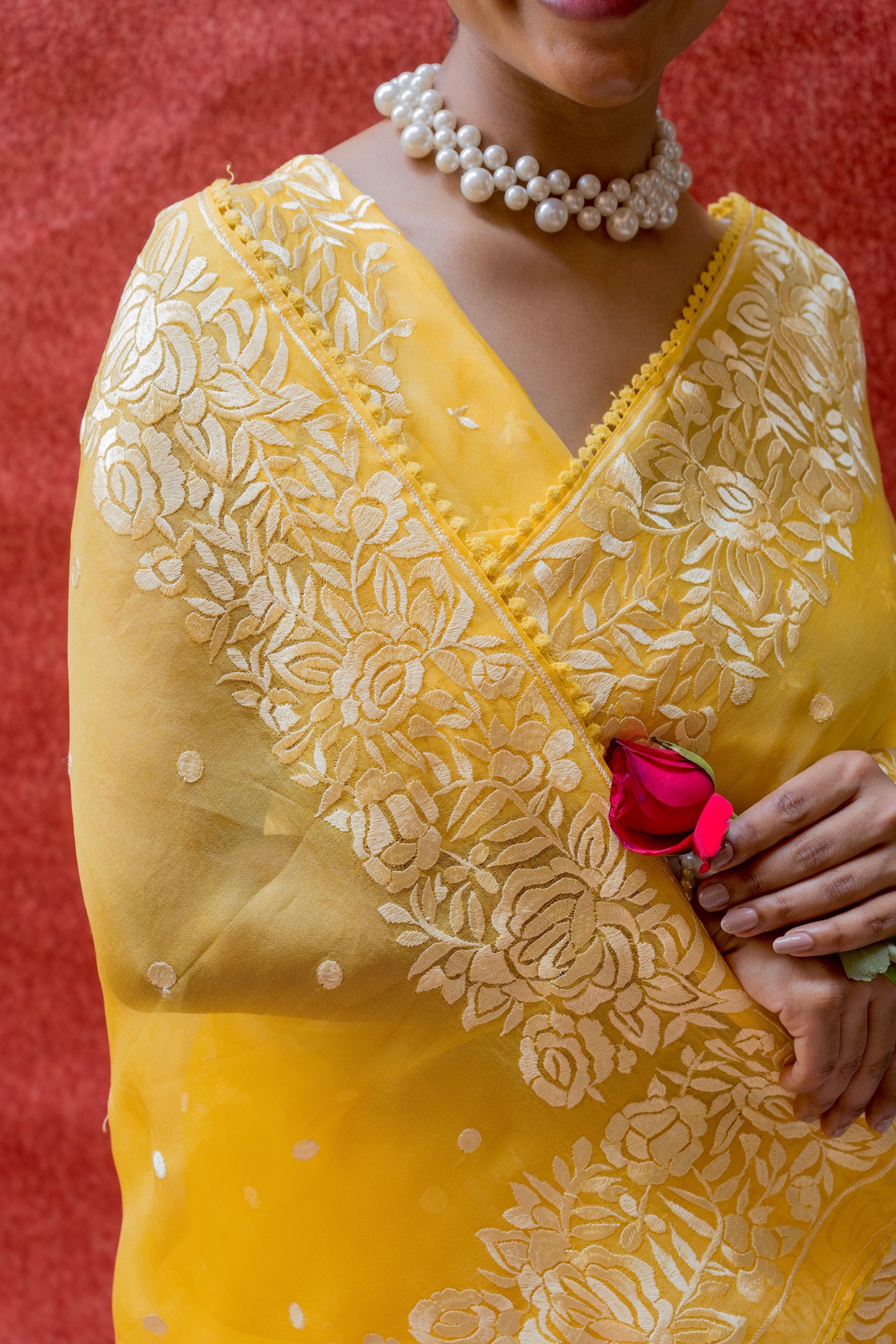 Organza Parsi Yellow Saree