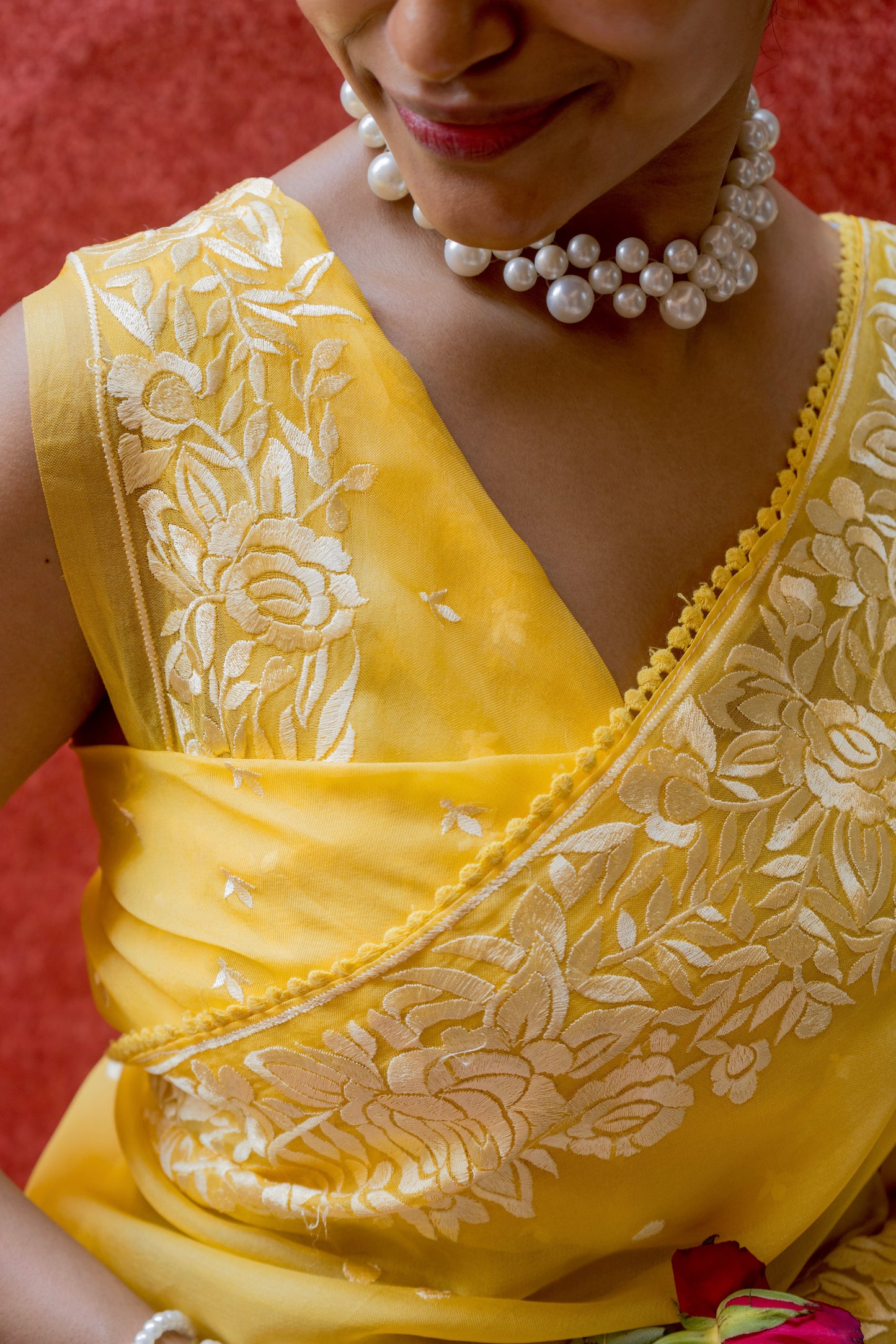 Organza Parsi Yellow Saree