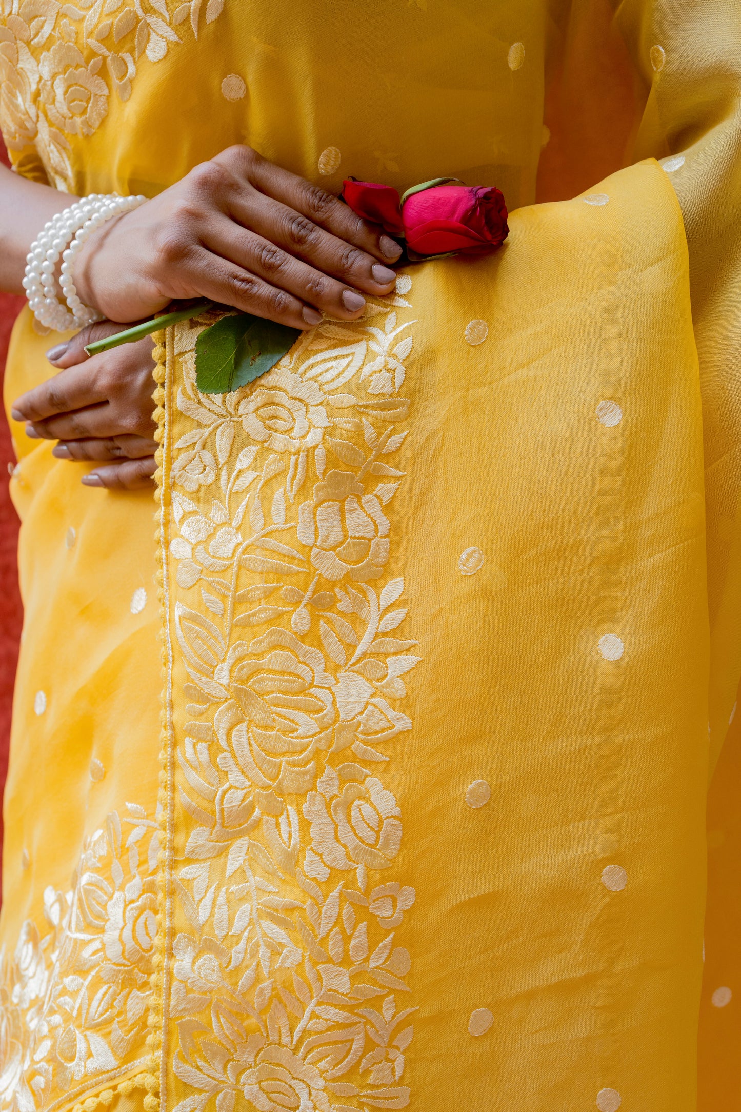 Organza Parsi Yellow Saree