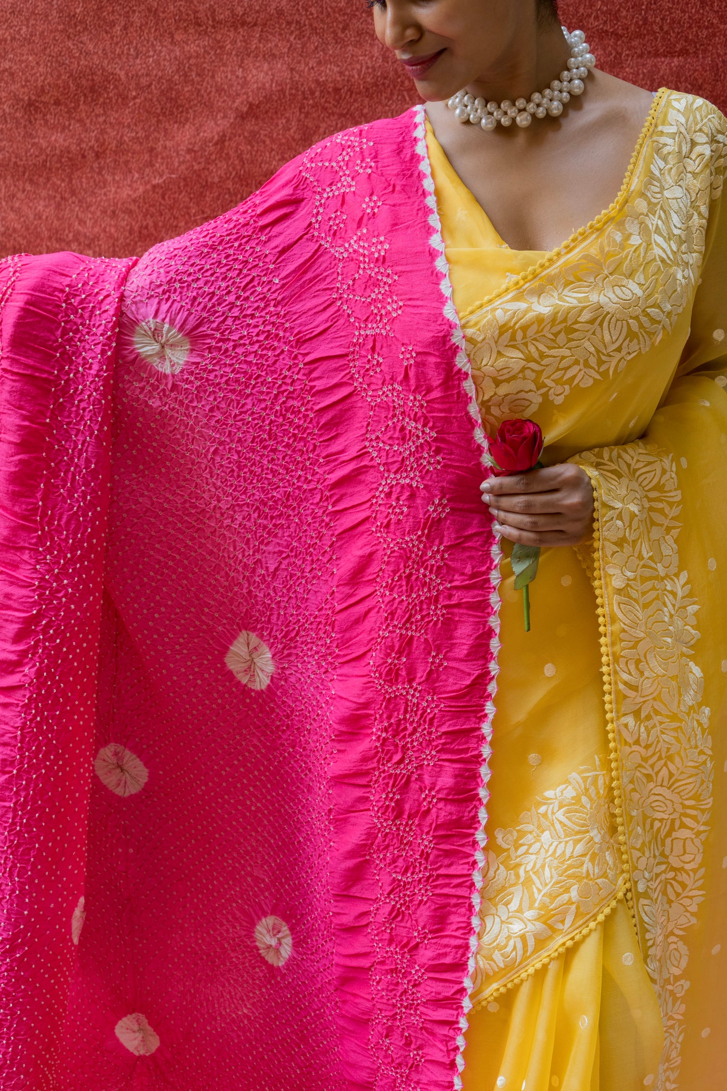 Organza Parsi Yellow Saree