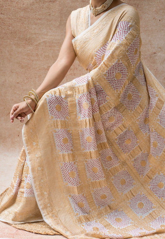 Red Rai Dana Gharchola Georgette White Bandhej Saree