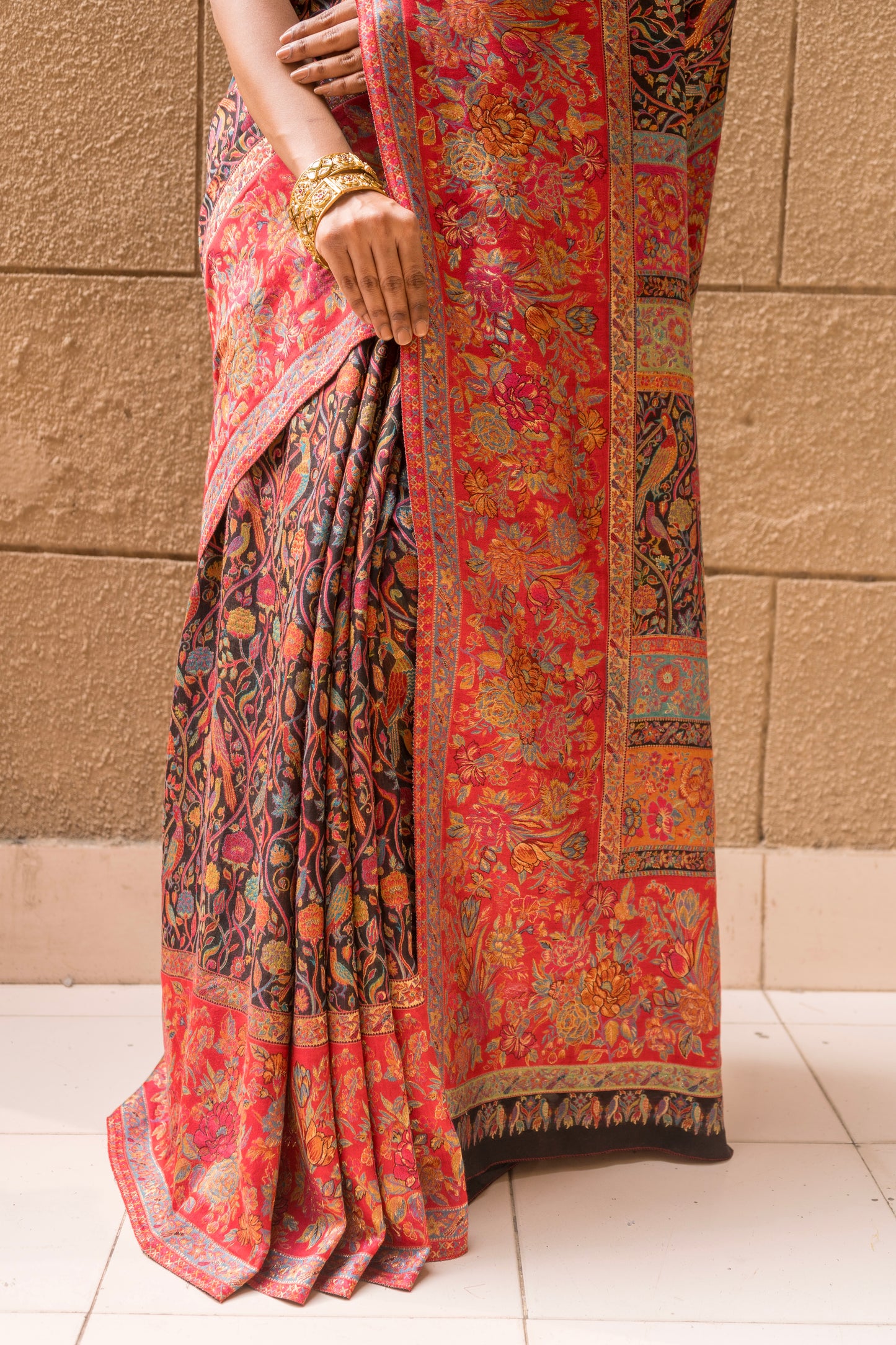 Moonga Pashmina Jaal (Black) Saree
