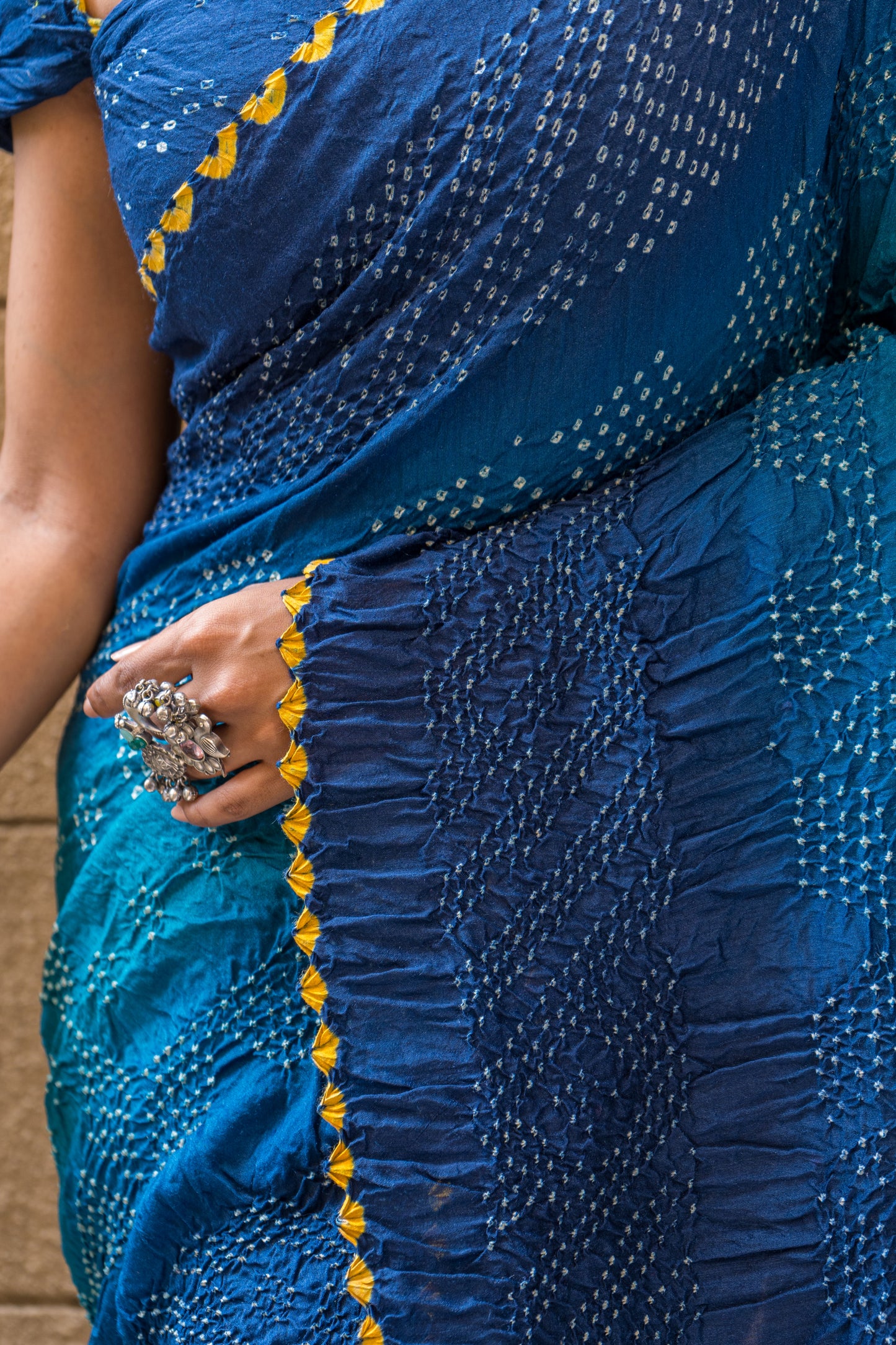 Moonga Rai Dana Bandhej Shaded Blue Saree