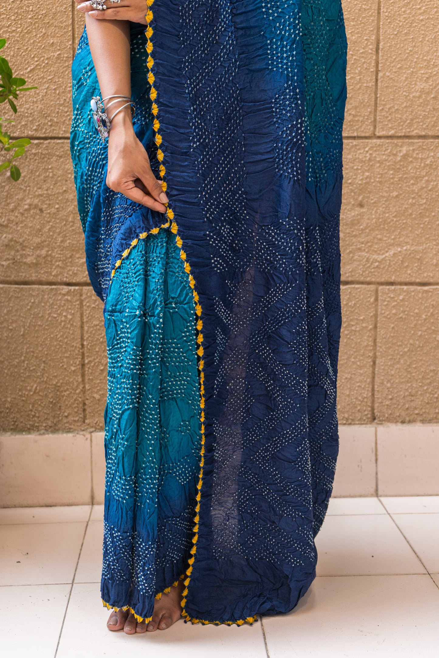 Moonga Rai Dana Bandhej Shaded Blue Saree