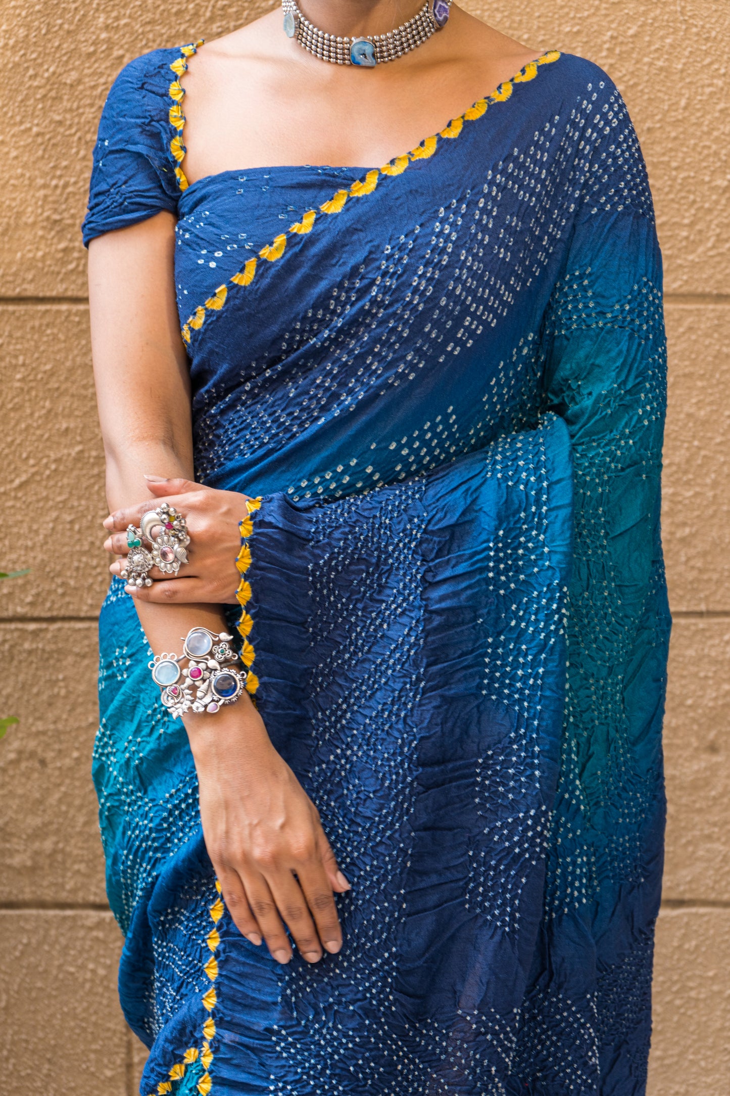 Moonga Rai Dana Bandhej Shaded Blue Saree