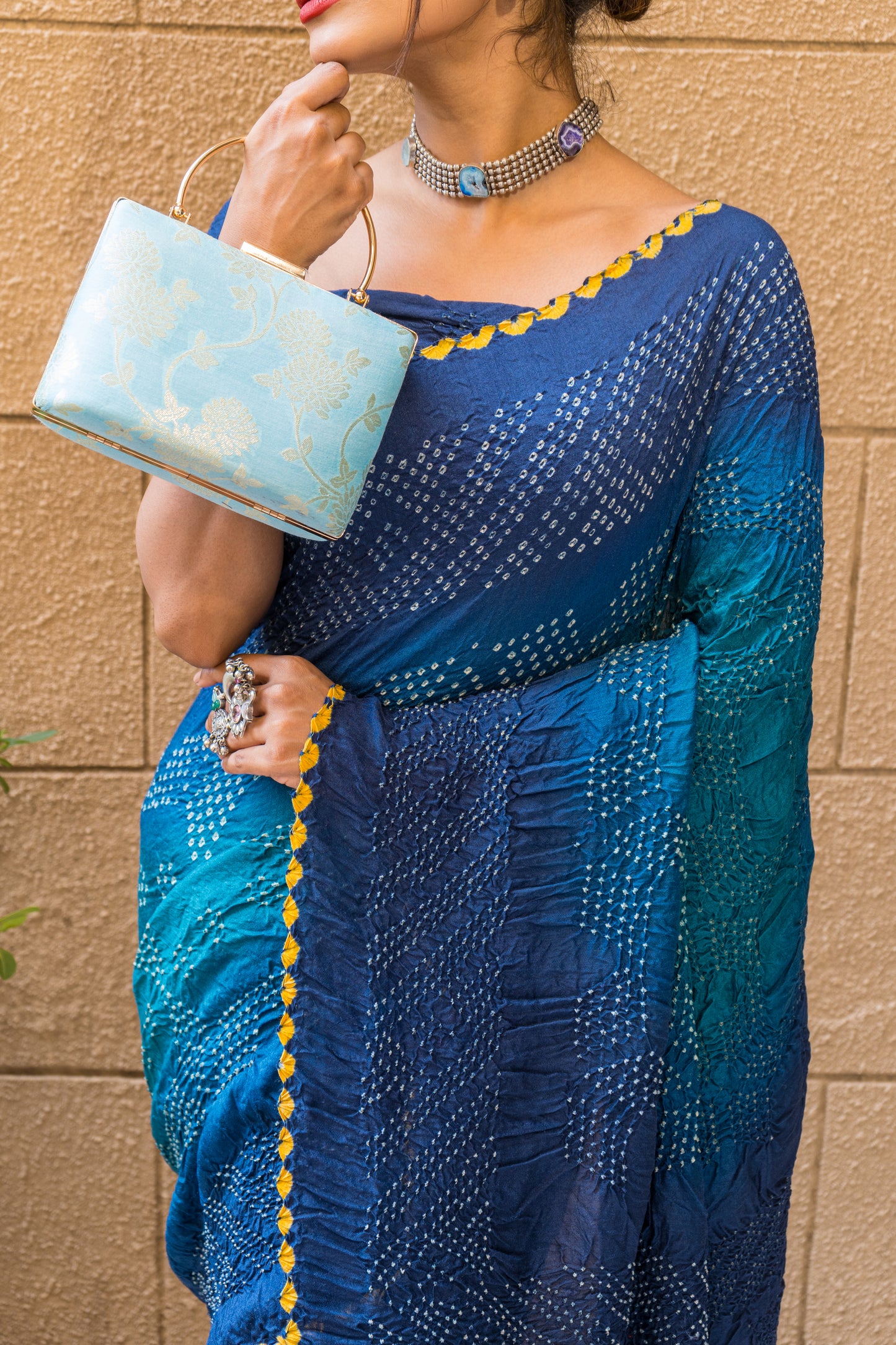 Moonga Rai Dana Bandhej Shaded Blue Saree