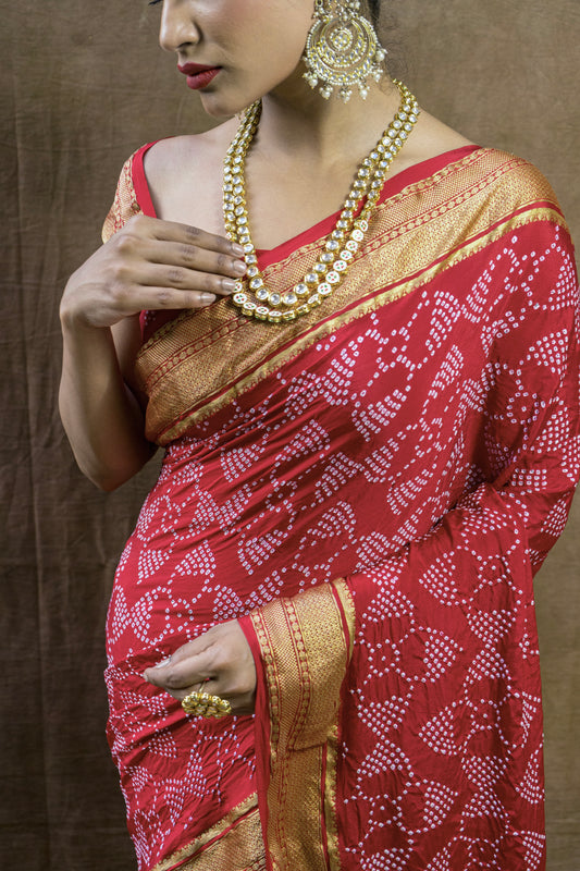 Maroon Red Rai Dana Bandhej Saree