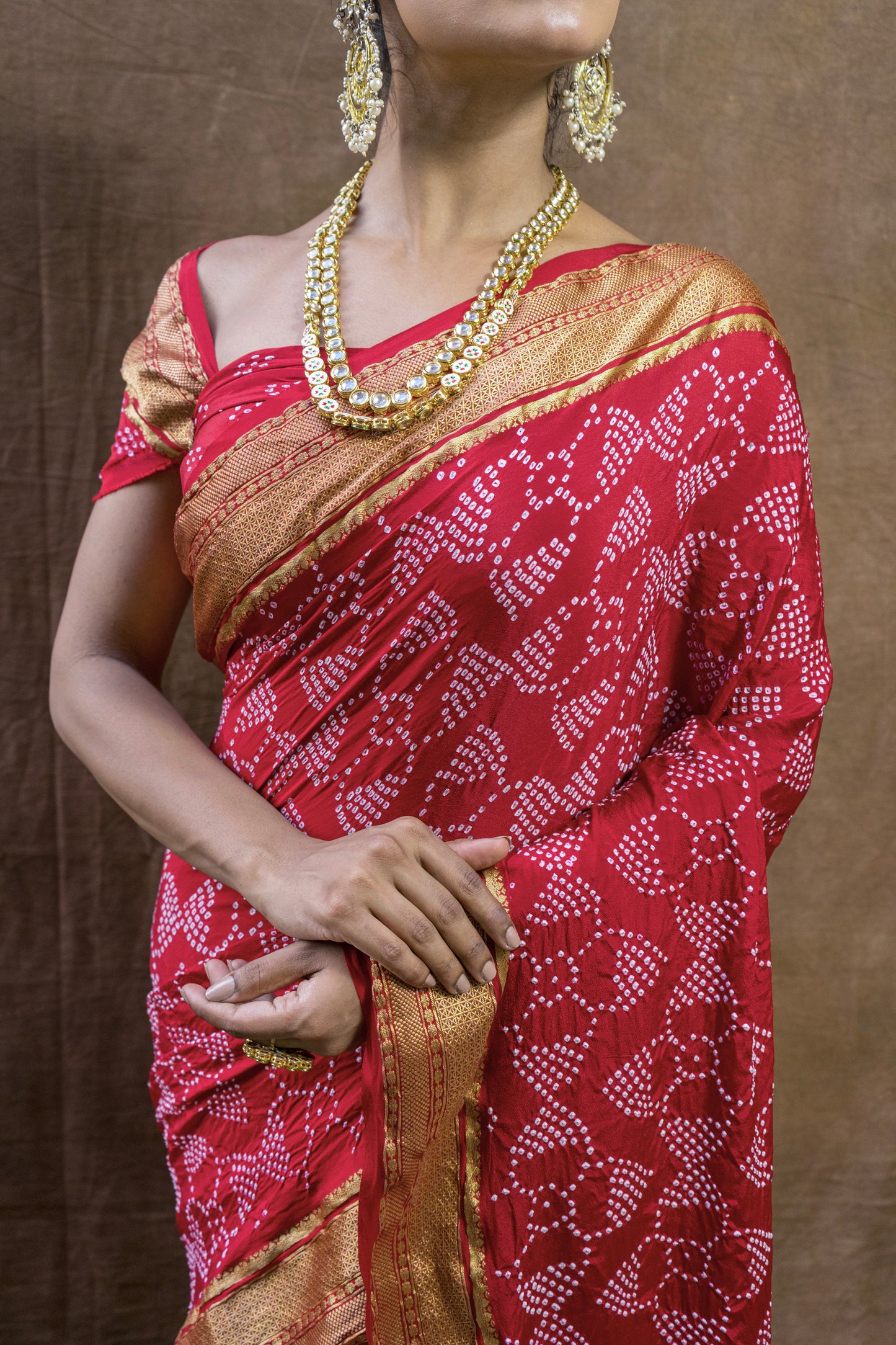 Maroon Red Rai Dana Bandhej Saree