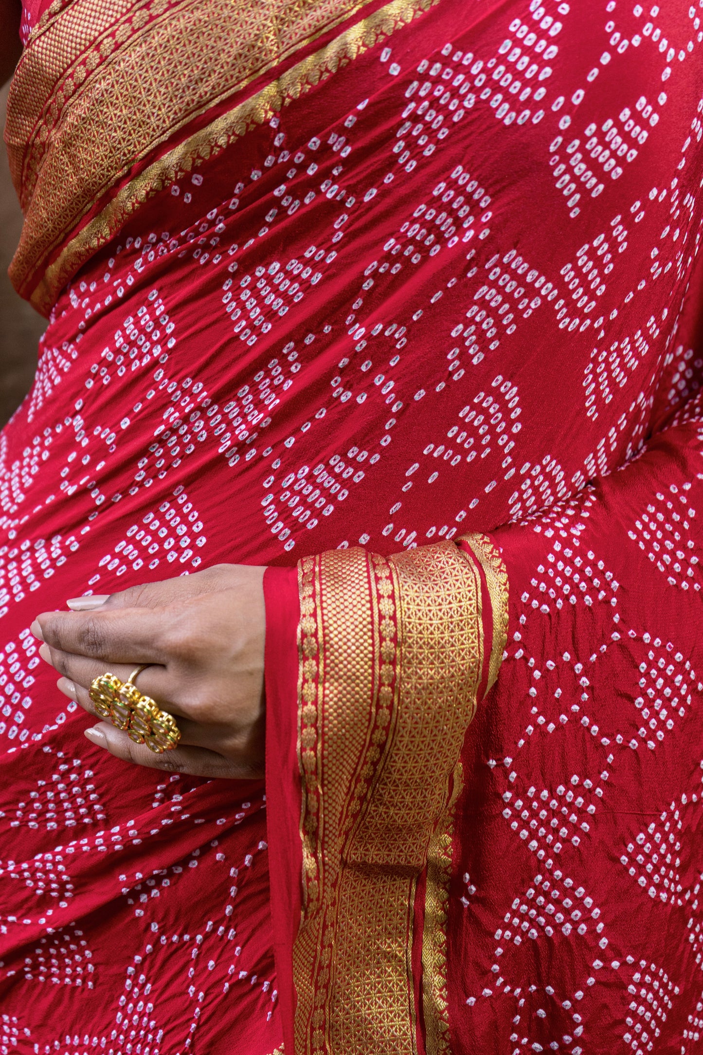 Maroon Red Rai Dana Bandhej Saree