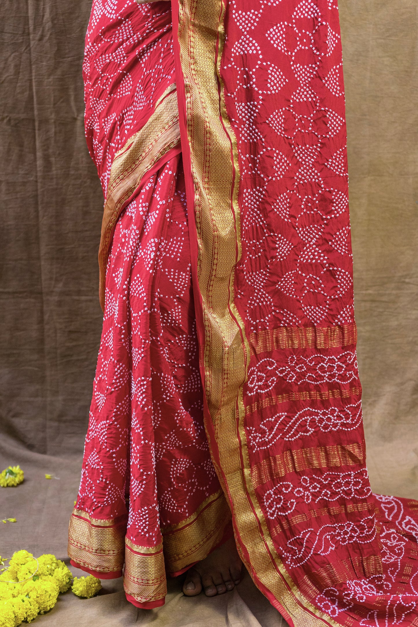 Maroon Red Rai Dana Bandhej Saree