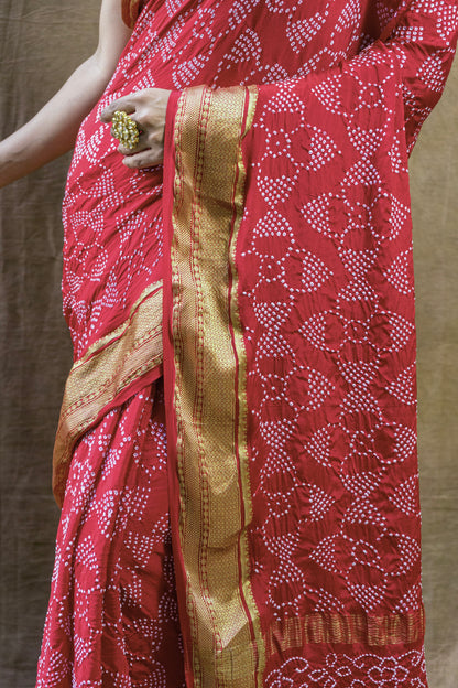 Maroon Red Rai Dana Bandhej Saree