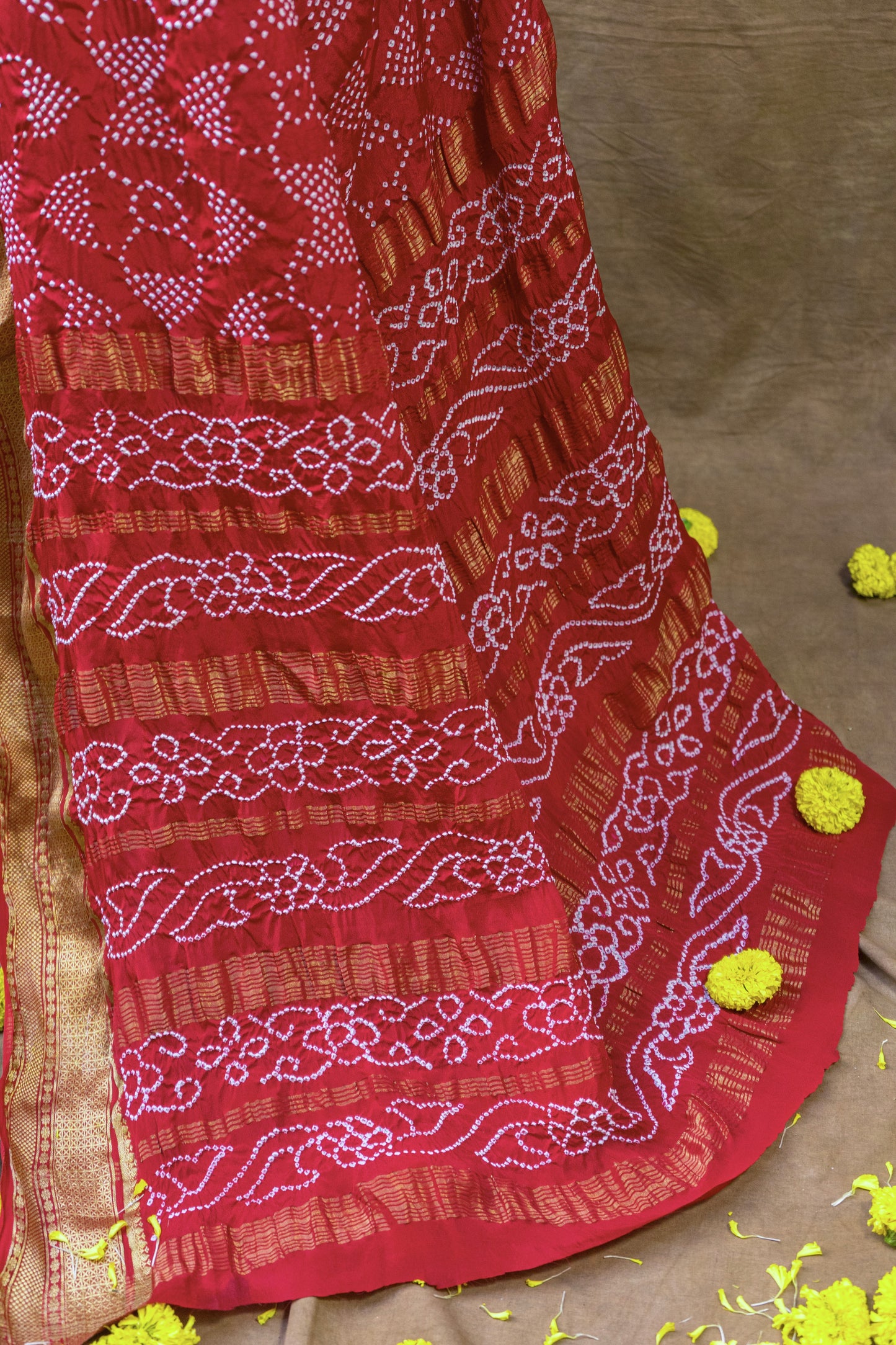 Maroon Red Rai Dana Bandhej Saree