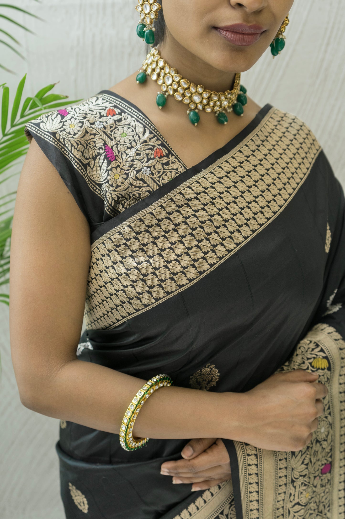 Black Katan Kadhua Sona Rupa Meenakari Saree