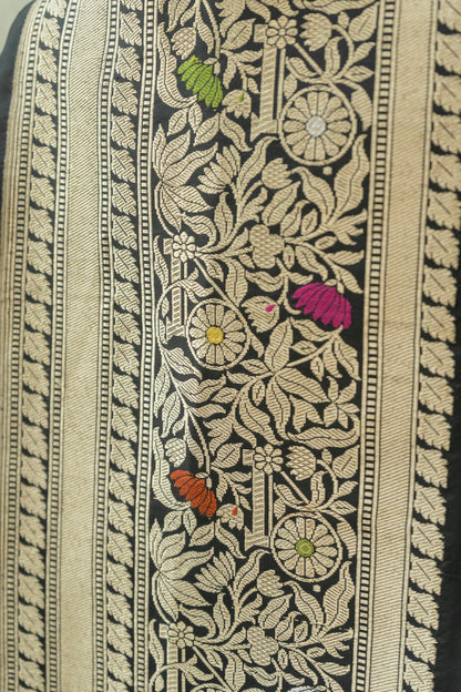 Black Katan Kadhua Sona Rupa Meenakari Saree