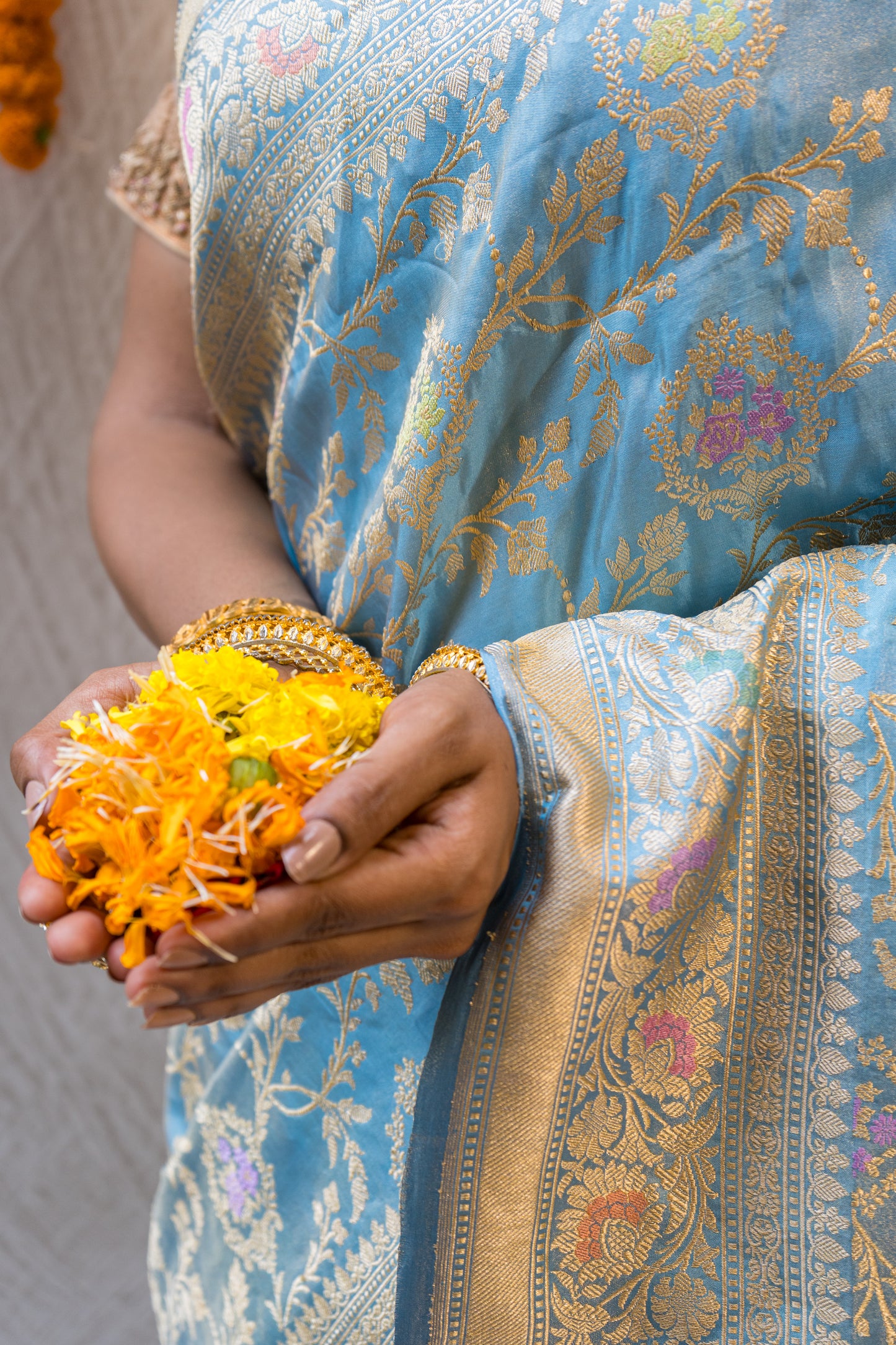 Aasmani Kadhua Jangla Silk Tissue Saree