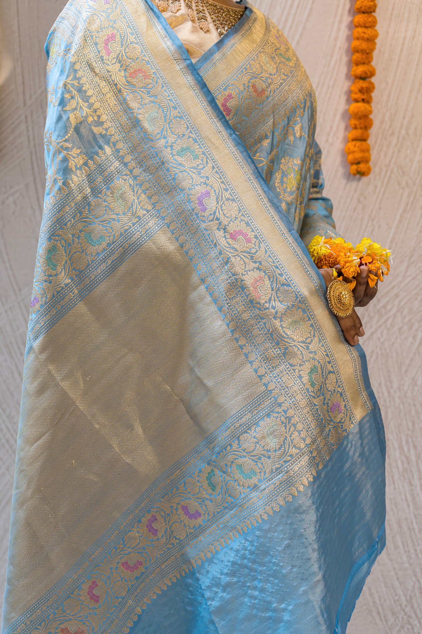 Aasmani Kadhua Jangla Silk Tissue Saree