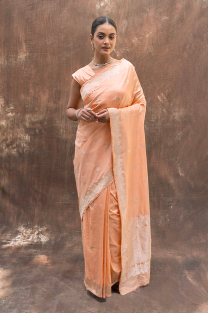 Katan Kadhua Zari Booti Peach Saree