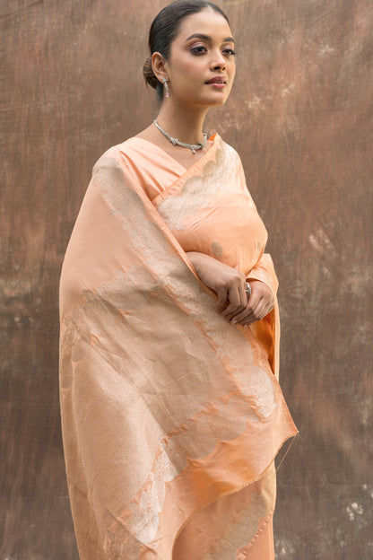 Katan Kadhua Zari Booti Peach Saree