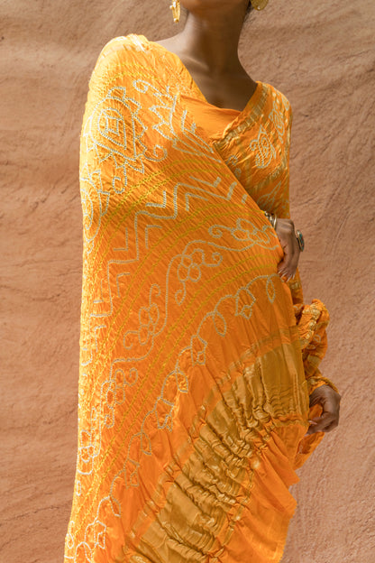 Gajji Gharchola Yellow Bandhani Saree