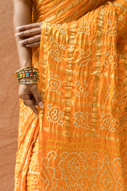 Gajji Gharchola Yellow Bandhani Saree
