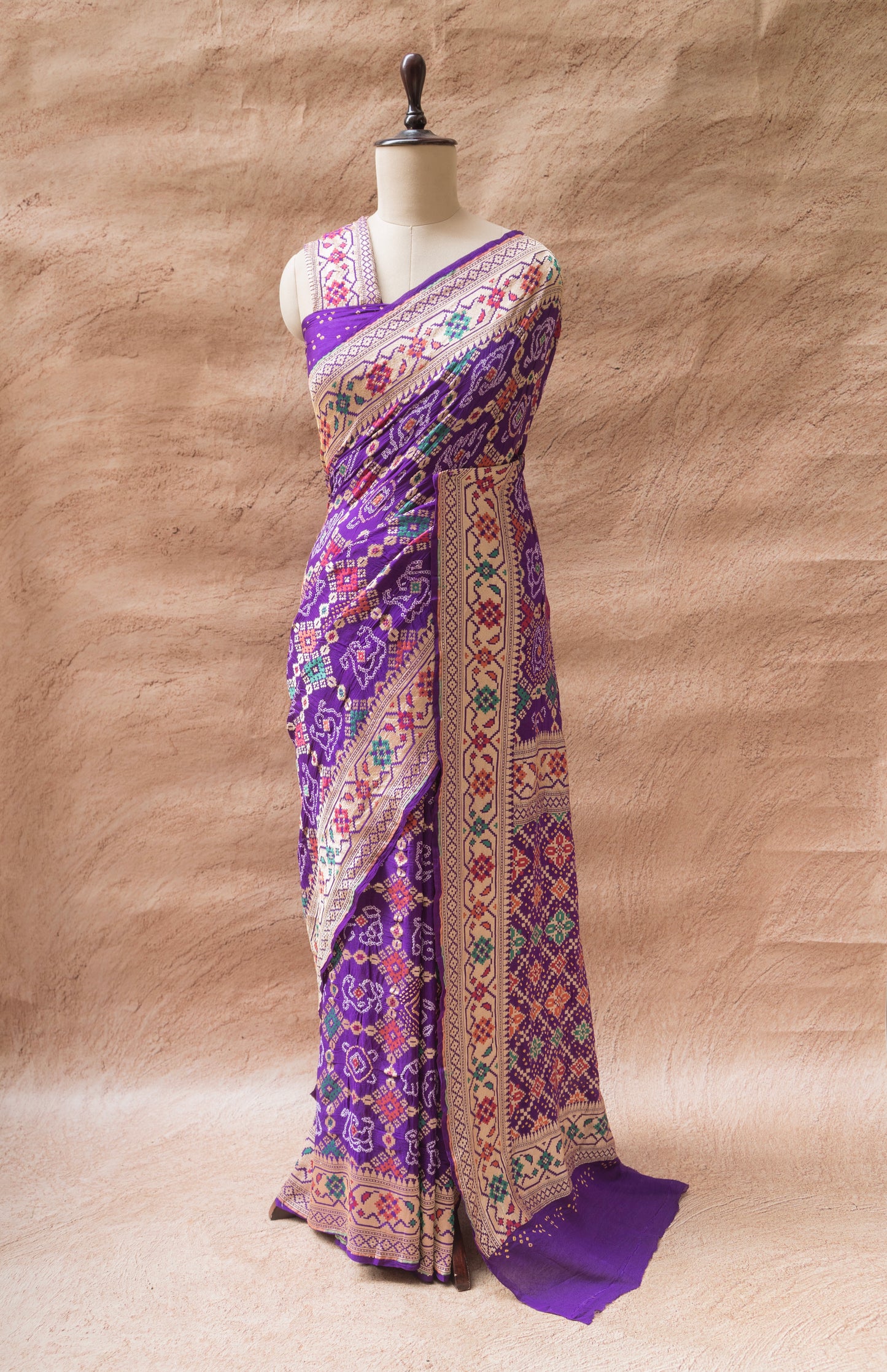 Purple Patola Weaving Bandhej Saree