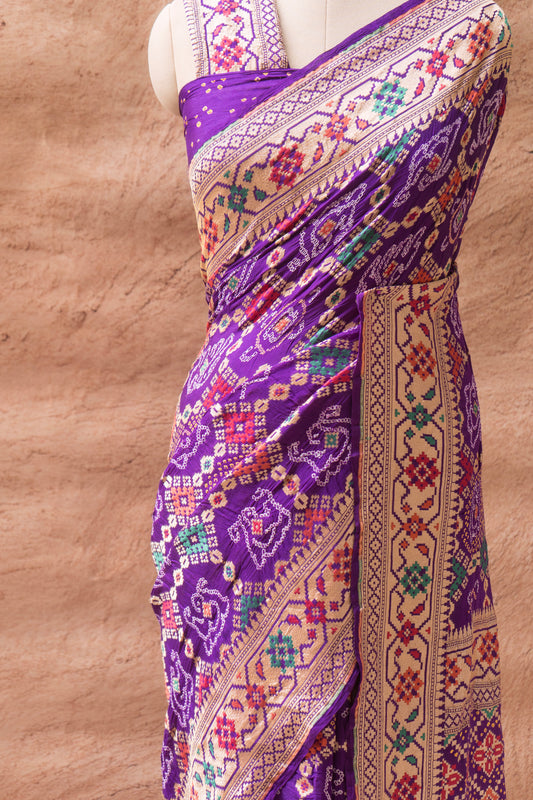 Purple Patola Weaving Bandhej Saree