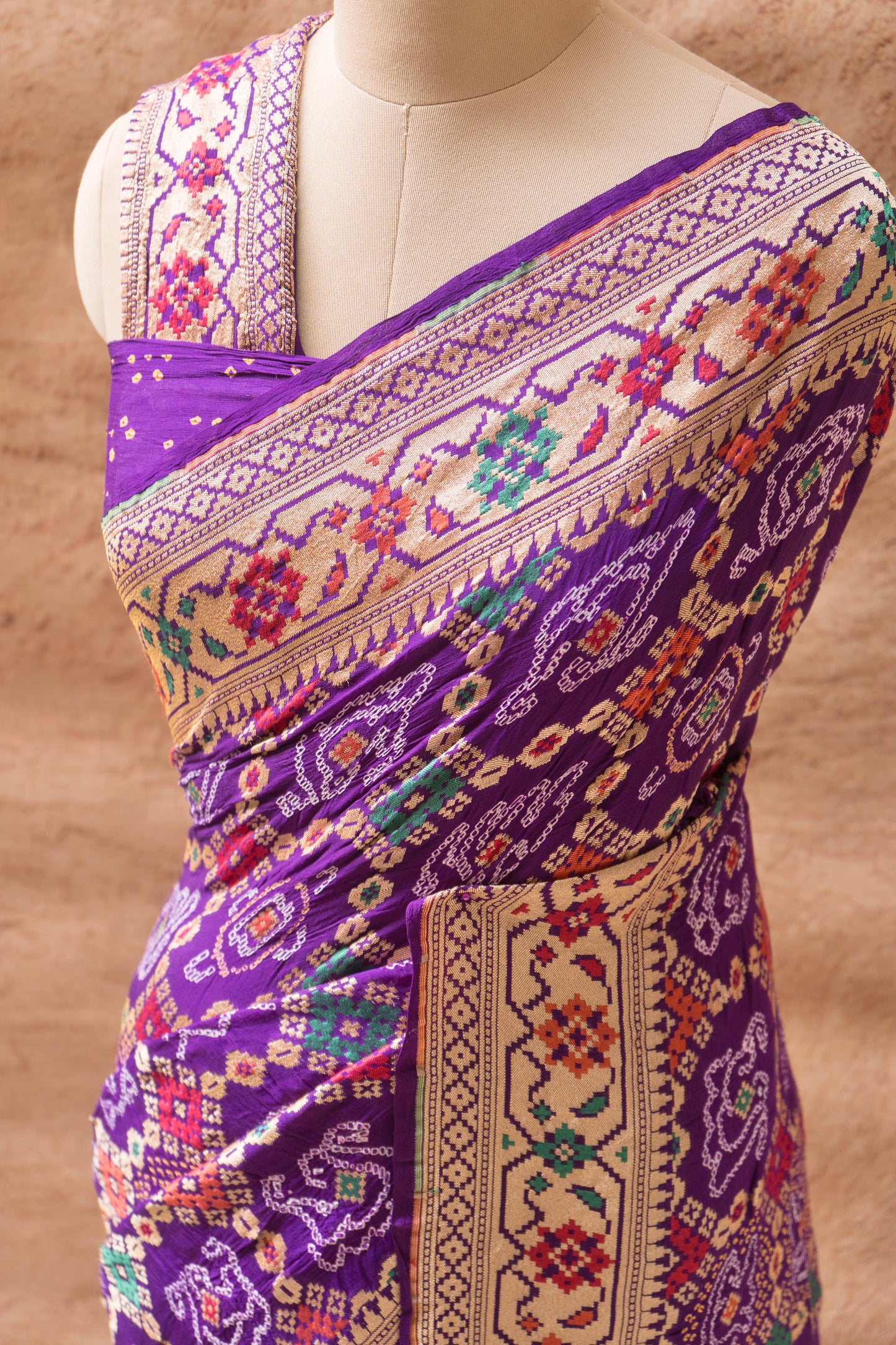 Purple Patola Weaving Bandhej Saree