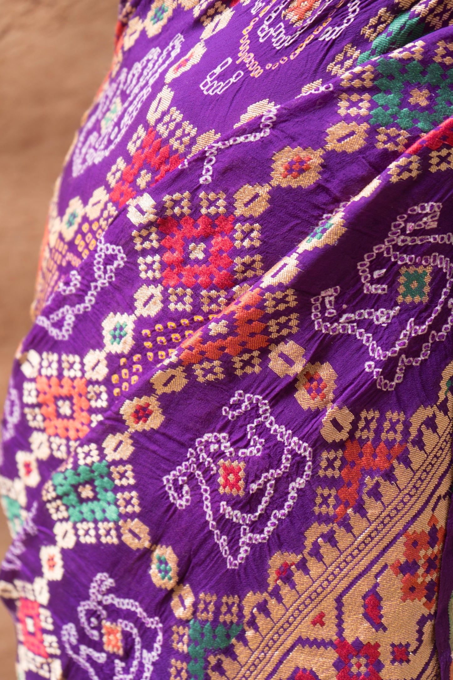Purple Patola Weaving Bandhej Saree