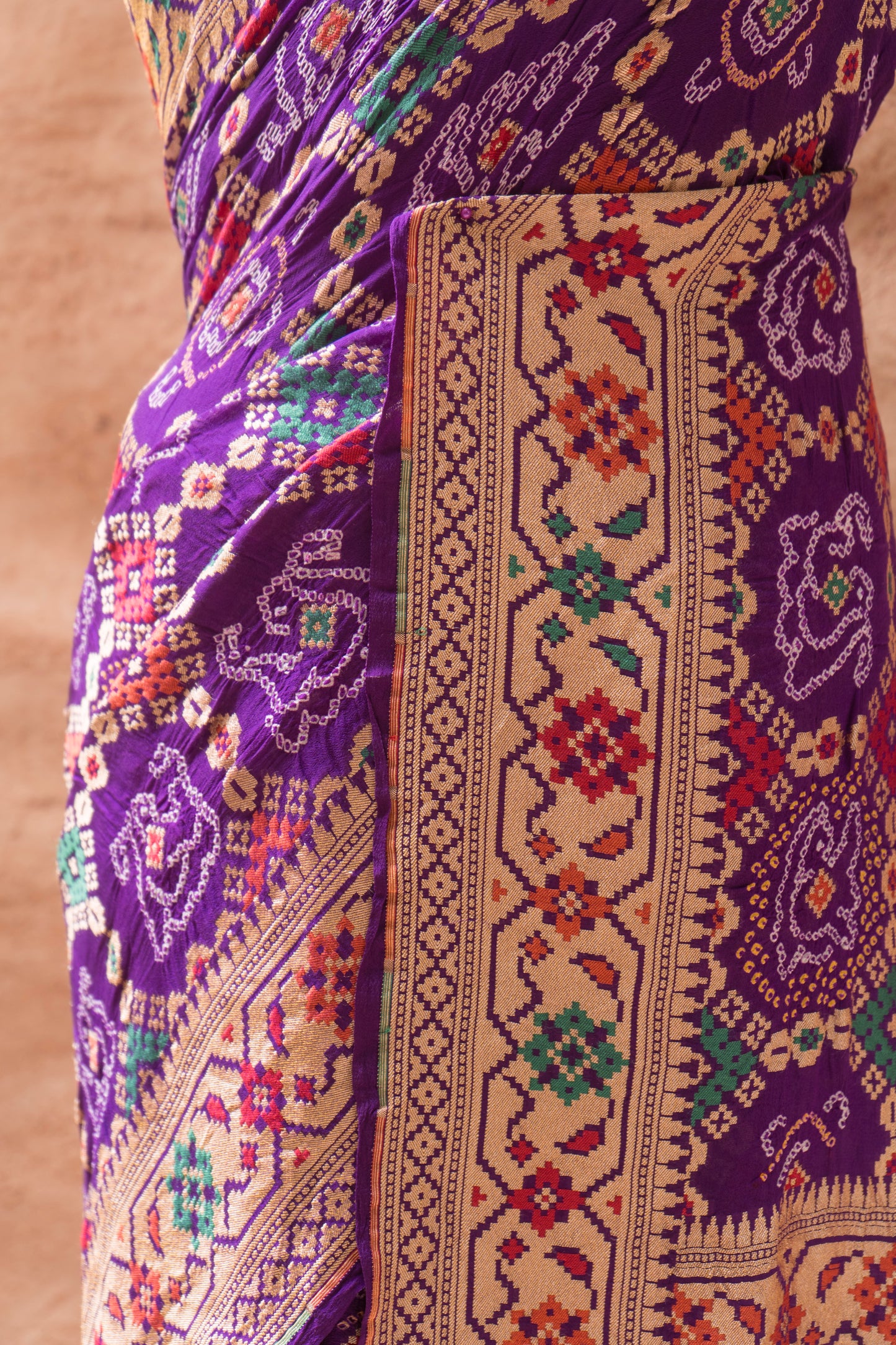 Purple Patola Weaving Bandhej Saree