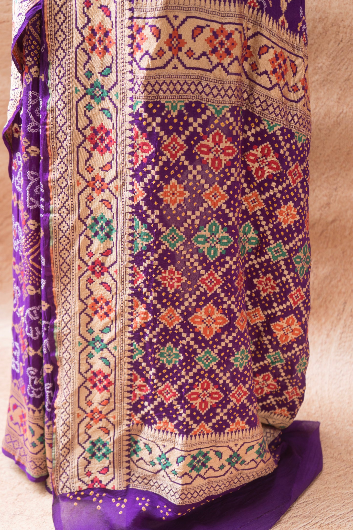 Purple Patola Weaving Bandhej Saree