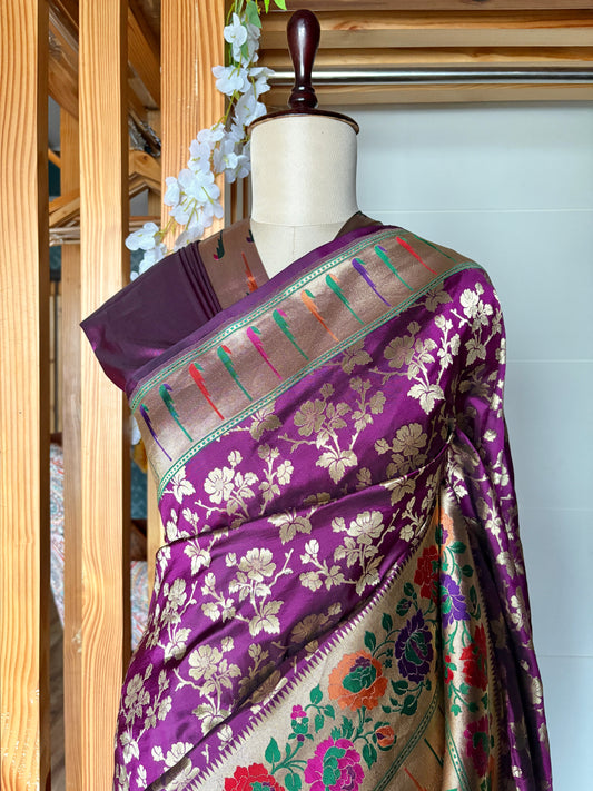 Katan Jaal Paithani Purple Saree