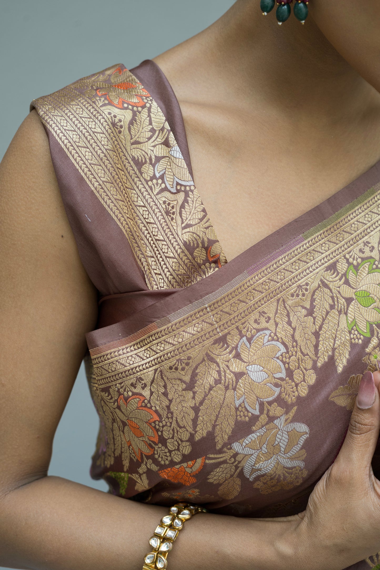 Katan Meenakari Sona Rupa Brown Saree
