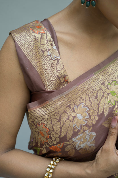 Katan Meenakari Sona Rupa Brown Saree