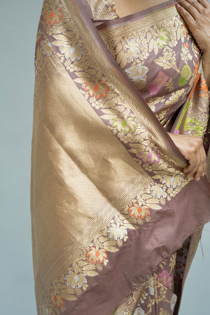 Katan Meenakari Sona Rupa Brown Saree