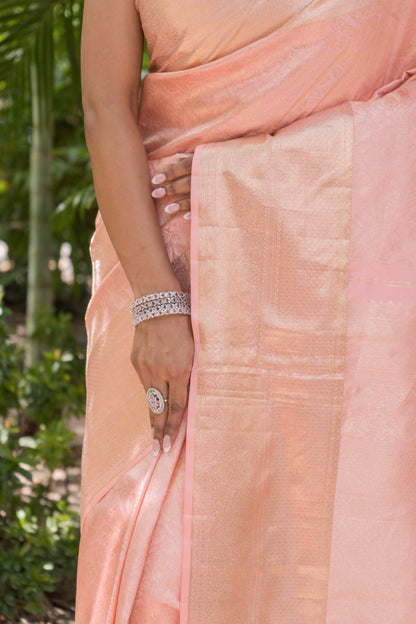Katan Kanjeevaram Peach Pink Saree