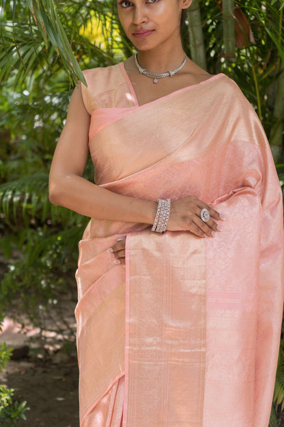 Katan Kanjeevaram Peach Pink Saree