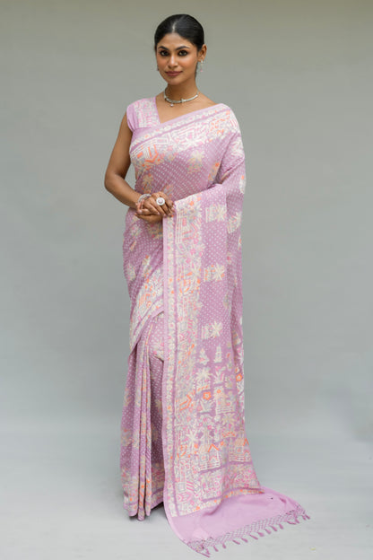 Bootidar Parsi Georgette Lilac Bandhej Saree