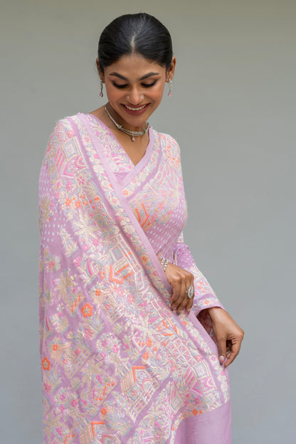 Bootidar Parsi Georgette Lilac Bandhej Saree